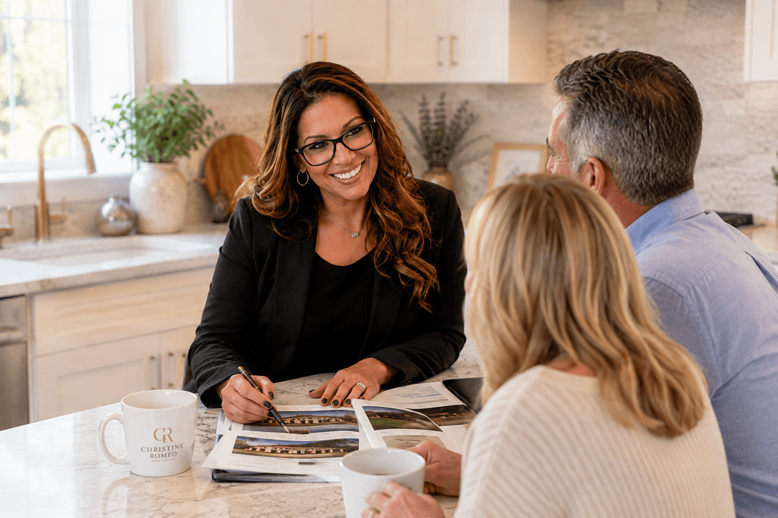 Christine Romeo discussing a home sale with homeowners in New Jersey