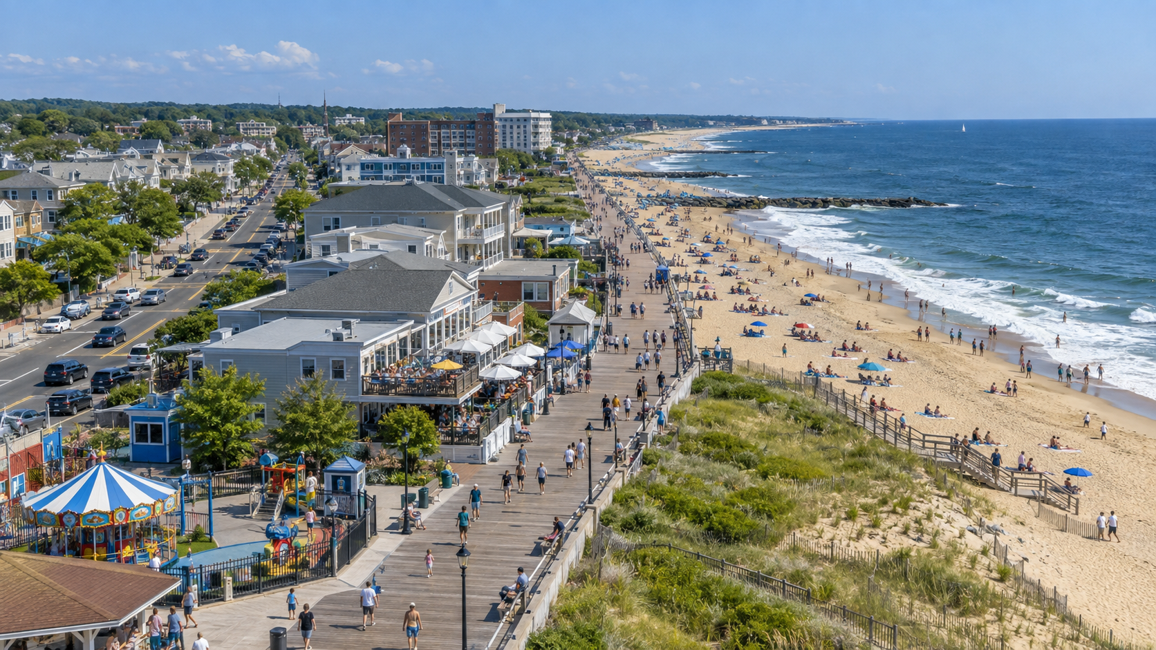 Long Branch beach, boardwalk, and Pier Village lifestyle
